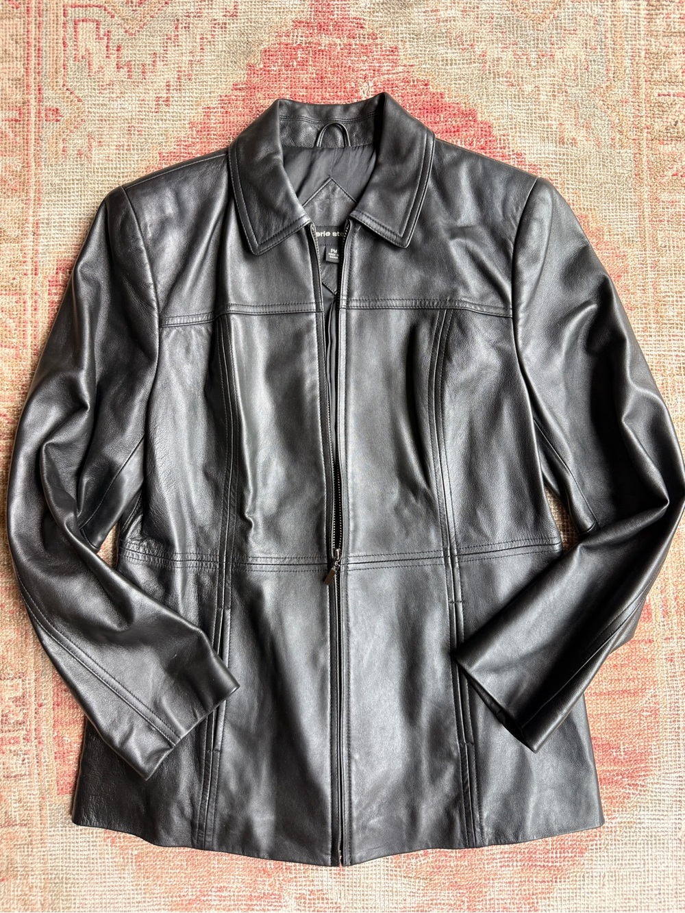Vintage 90s  Black Leather Zip Jacket with Panel Seams